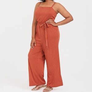 Torrid Rust Orange Stripe Challis Wide Leg Jumpsuit
